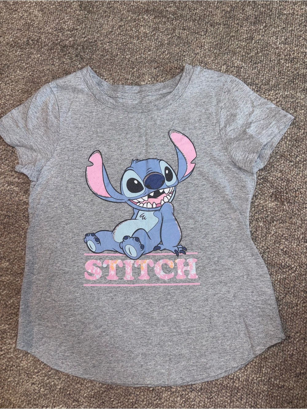 Disney Gray Tee with Pink & Blue Stitch Graphic